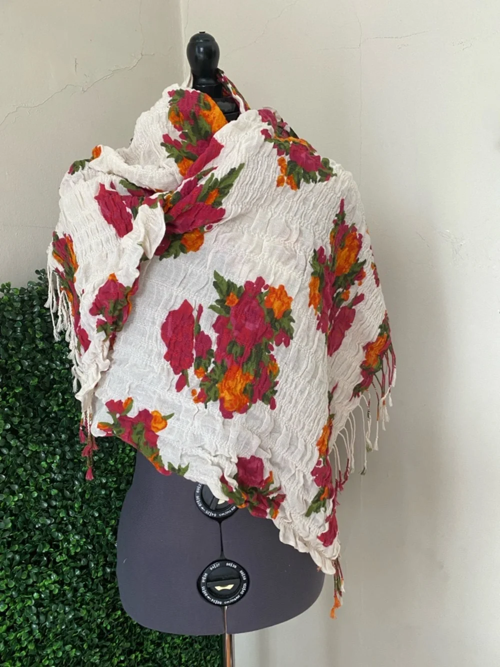 mark. White Floral Crinkle Scarf with Pink & Orange Blooms